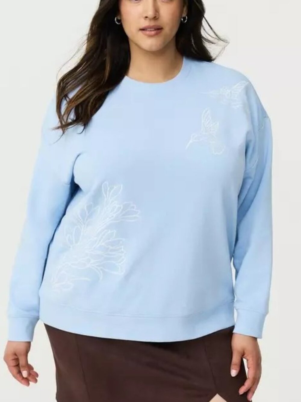 Torrid 3 3X Cozy Fleece Crew Drop Shoulder Sweatshirt Hummingbird and flowers